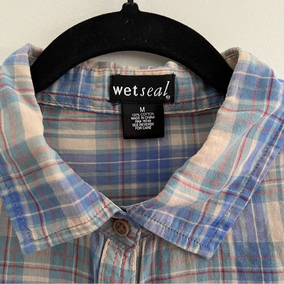 Wet Seal Blue Plaid Button Up Shirt - Picture 3 of 4